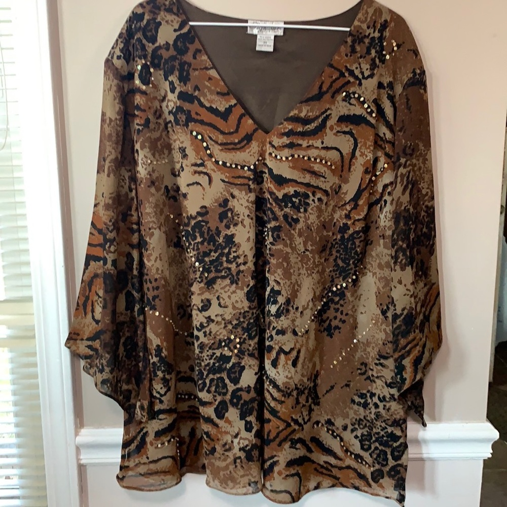 JMB Signature Women’s 3X Brown Animal Print Top